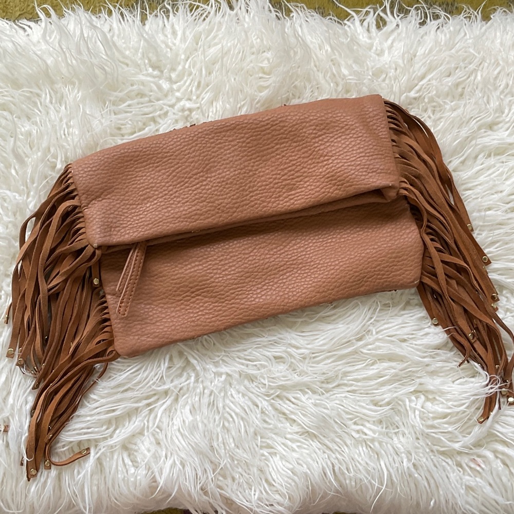Fringe Tan Leather Clutch